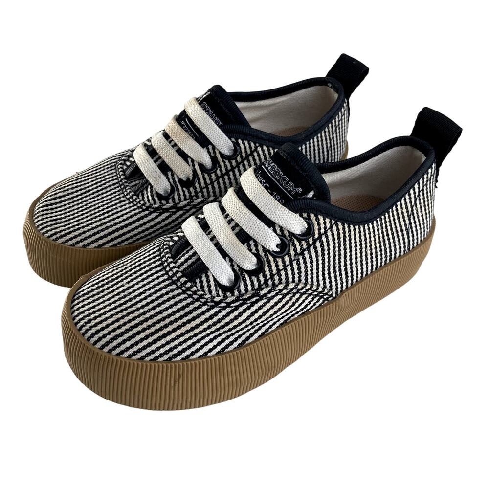 Staheekum Striped Slip On Sneakers - Gum Sole, Black White - No Size Tag, est 9